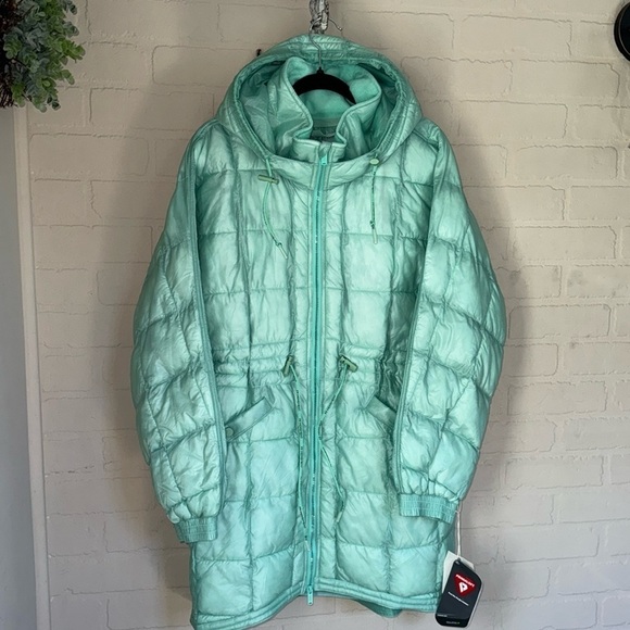 Free People coat Patricia poncho hoodie snap jacket sides NWT small green mist - Picture 2 of 16